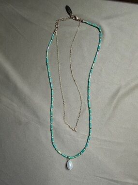 Plunder Teal Beaded Pendant Necklace with Pearl Drop - Women Jewelry